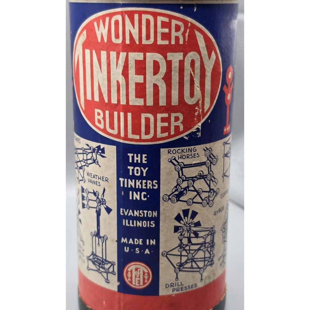 Vintage Wonder Tinkertoy Builder Toy Tinkers Wooden Set Canisters Parts USA - Picture 9 of 13